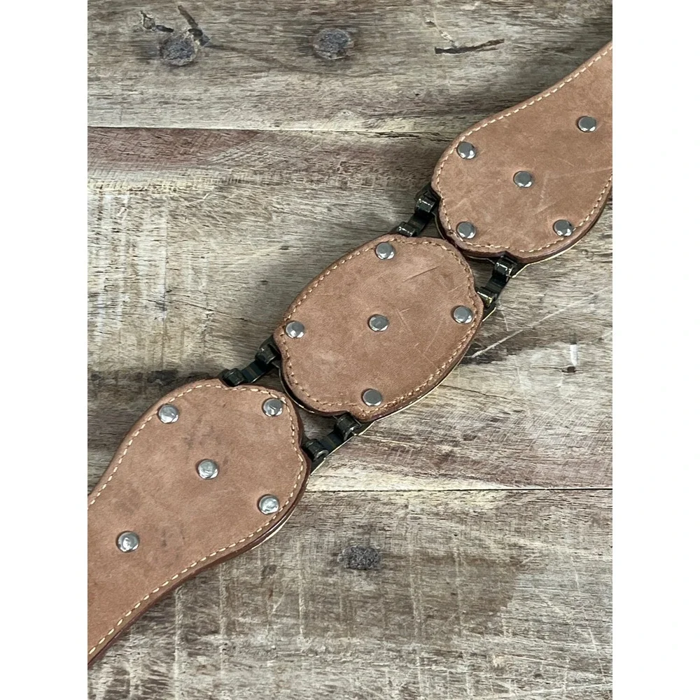 Brighton Vintage Brown Croc Embossed Leather Belt Ornate Gold Buckle 45707 S